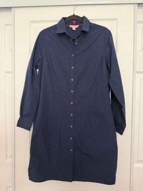 Brooks Brothers Navy Button-Up Shirt Dress with Polka Dot Print